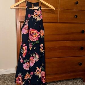 Everly // Pink Floral Halter Trapeze Dress Medium
